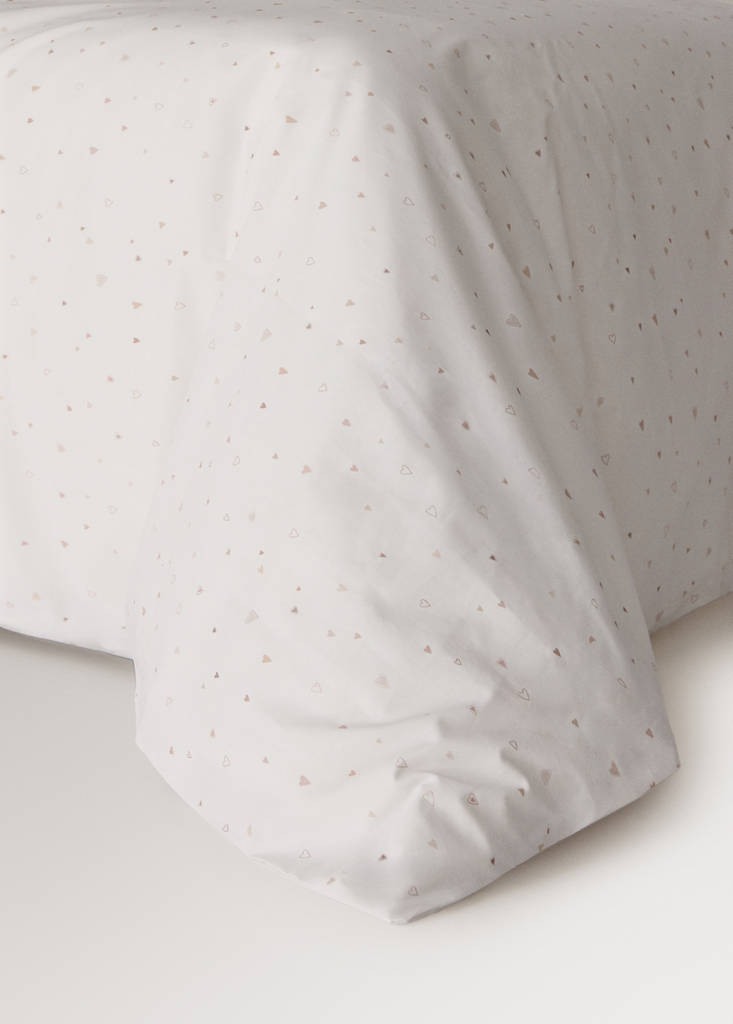 Printed heart-pattern percale cotton duvet cover for a 90 cm bed — Nude