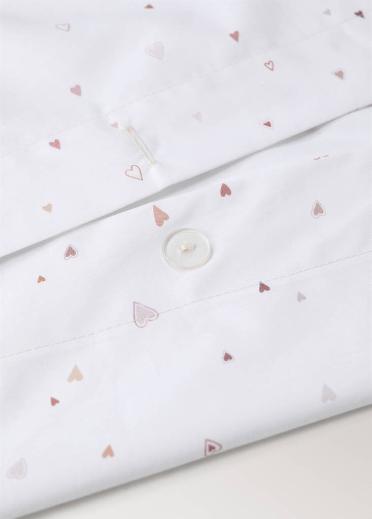 Printed heart-pattern percale cotton duvet cover for a 90 cm bed — Nude