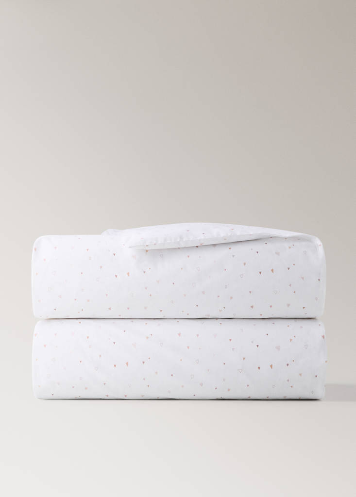 Printed heart-pattern percale cotton duvet cover for a 90 cm bed — Nude
