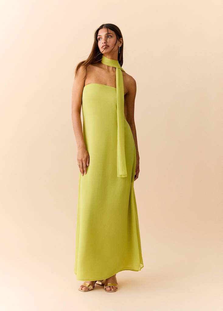 Printed dress with foulard — Lime