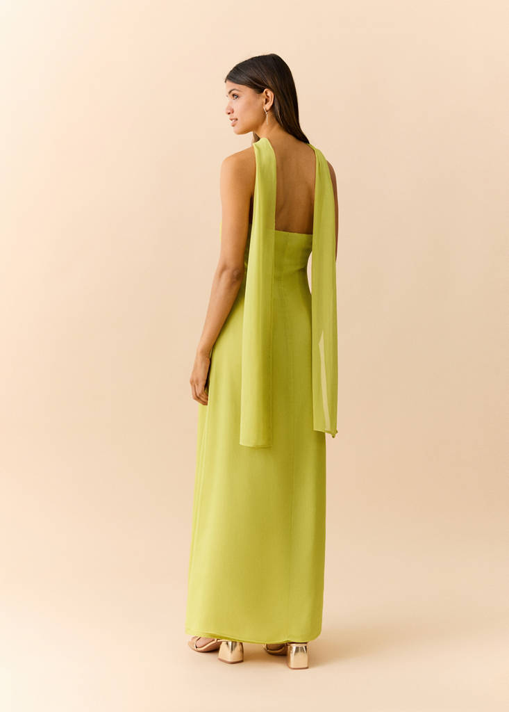 Printed dress with foulard — Lime