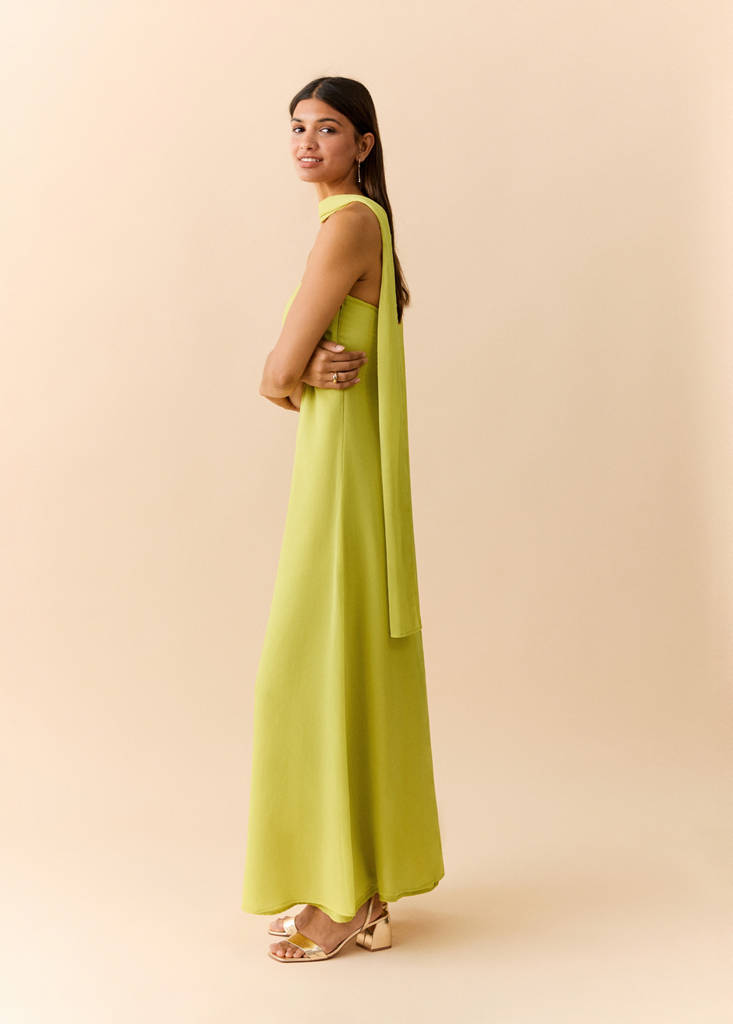 Printed dress with foulard — Lime