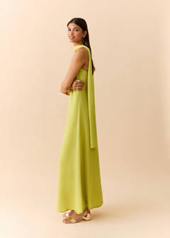 Printed dress with foulard — Lime 3