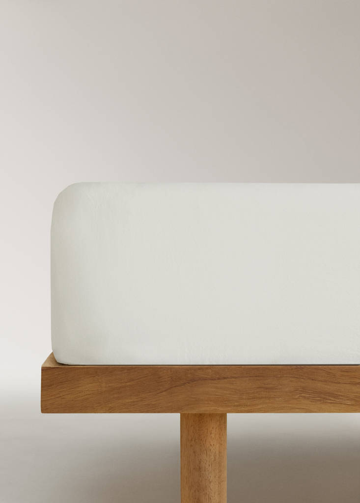 Garment-wash cotton fitted sheet Bed 160 cm — Off White