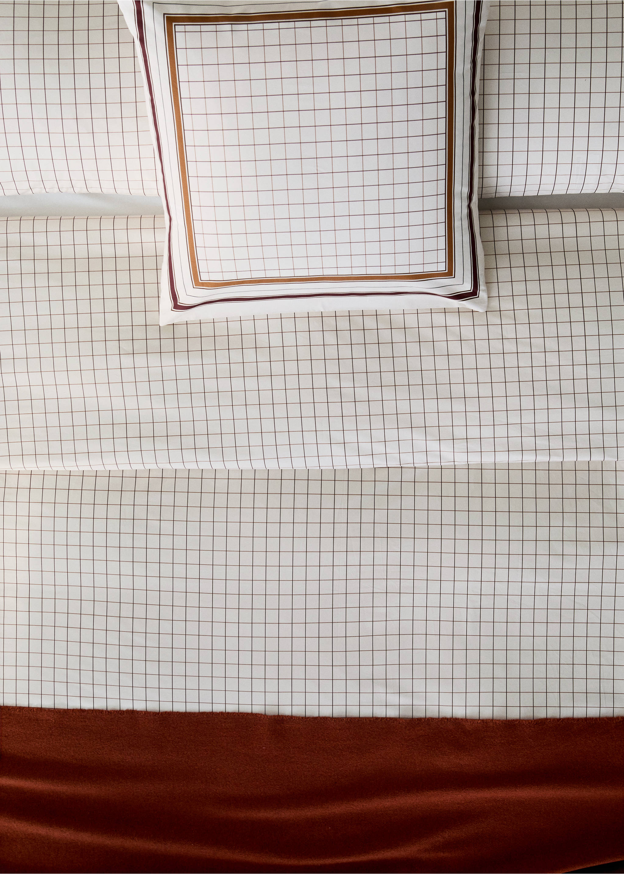 100% cotton percale checked duvet cover for 150/160 cm bed - Details of the article 7, Cognac. Ref: 37032011-00.