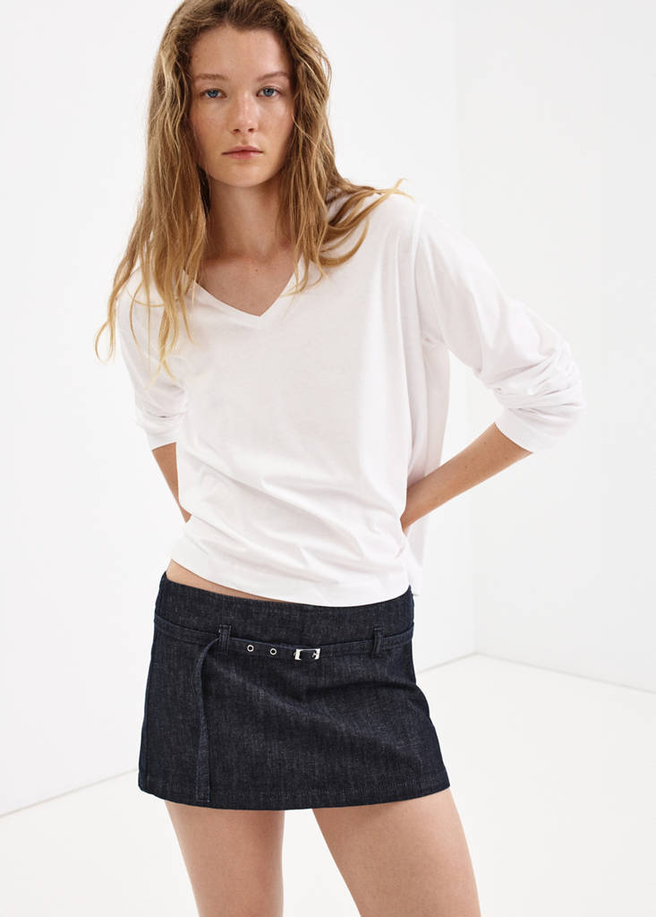 Denim skort with belt