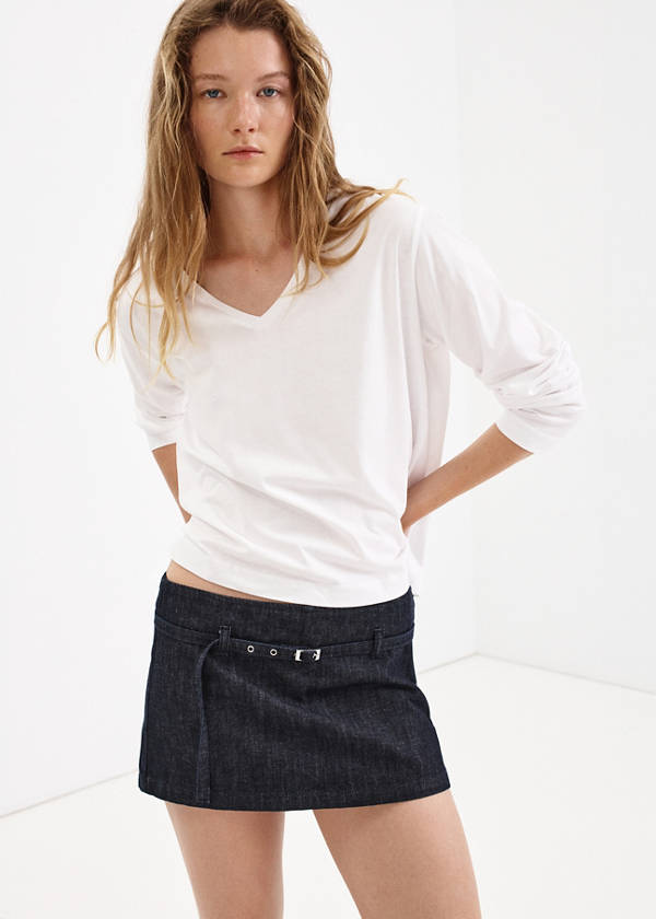 Denim culottes with belt — Open Blue
