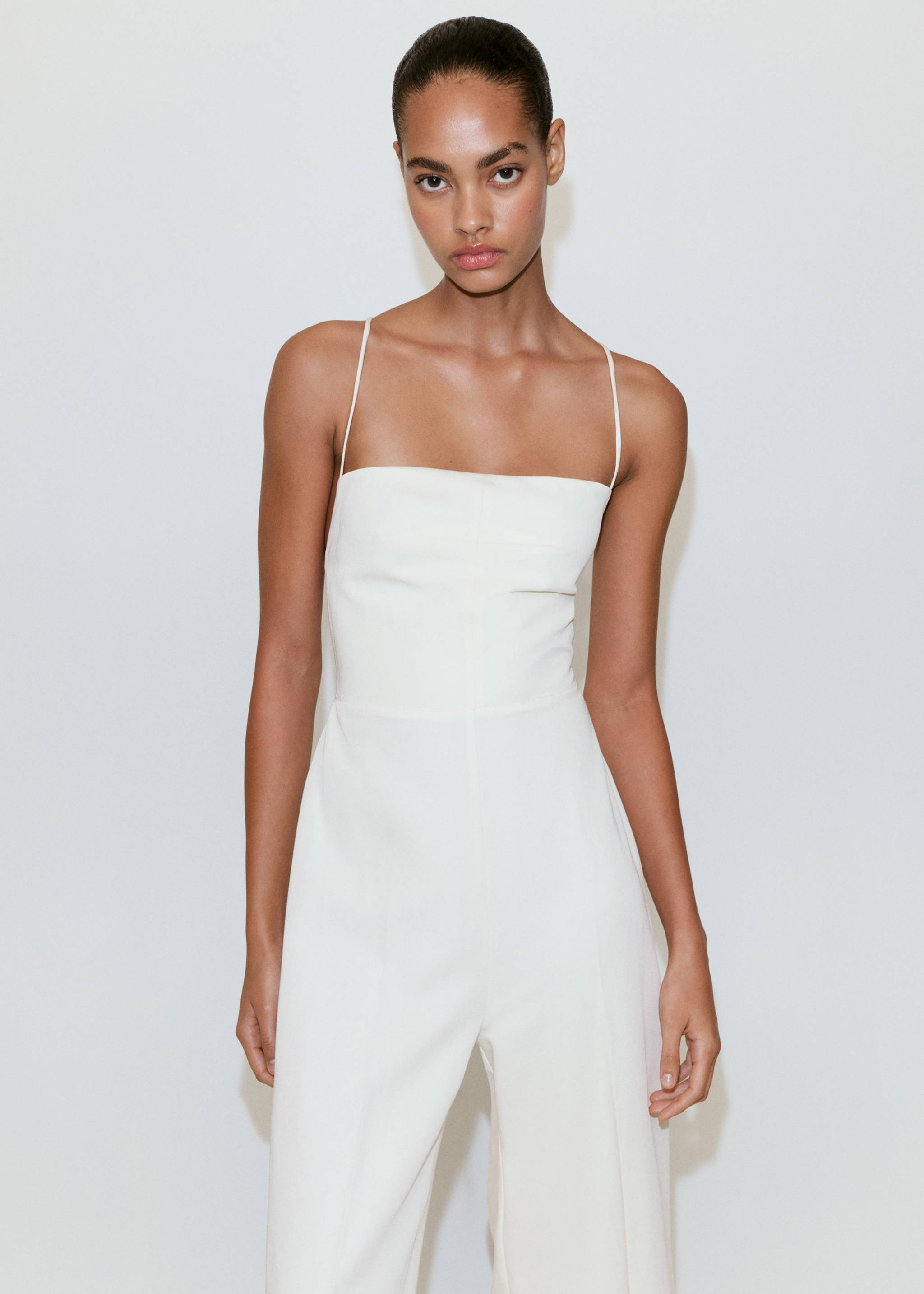 Cross-back linen playsuit - Medium plane