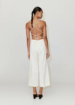 Cross-back linen blend playsuit — Ecru 3