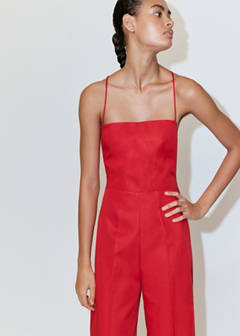 Cross-back linen blend playsuit — Red 1