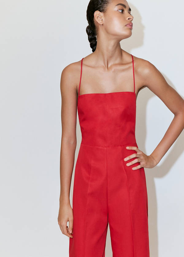 Cross-back linen blend playsuit — Red