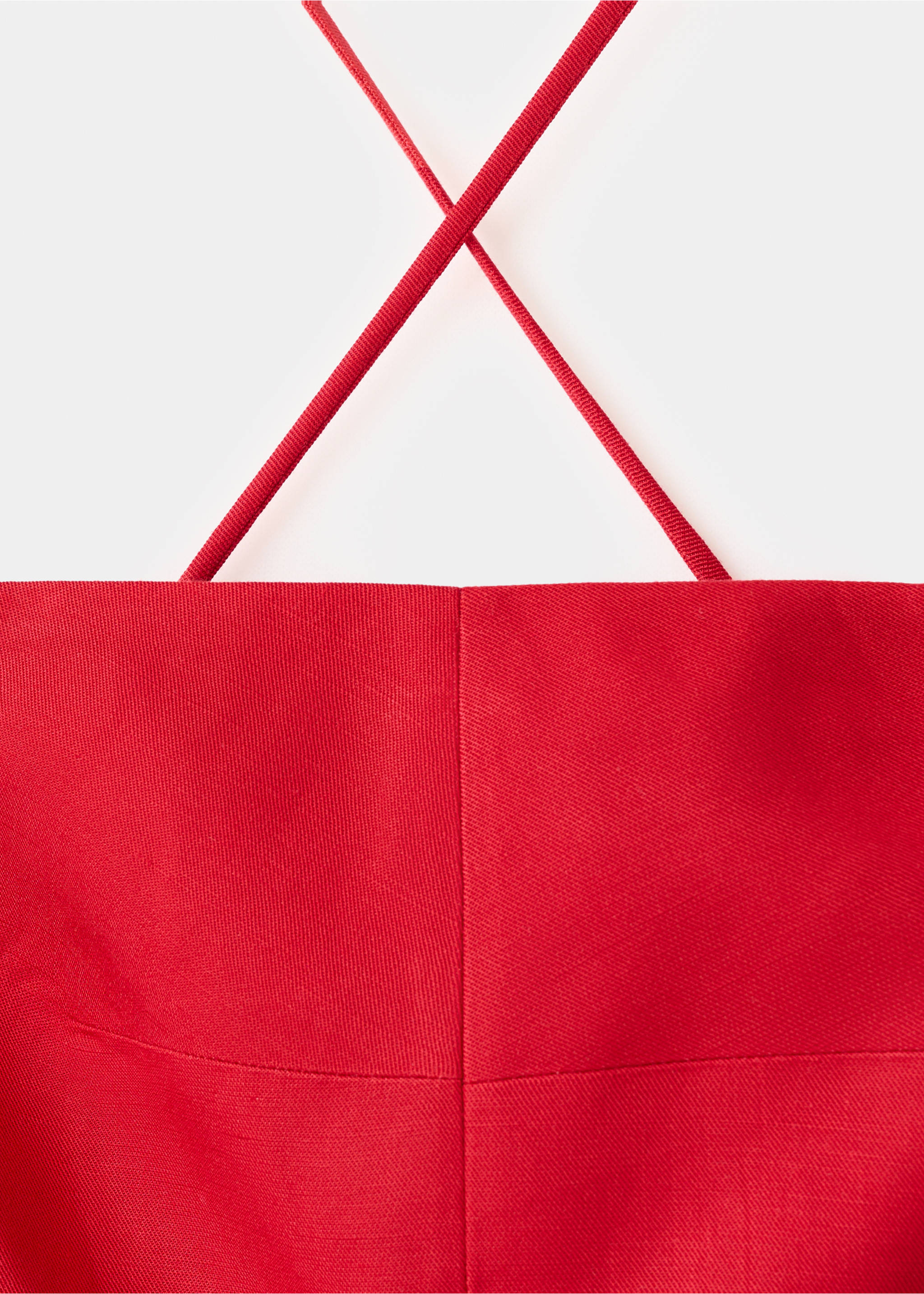 Cross-back linen playsuit - Details of the article 8, Red. Ref: 37032527-00.