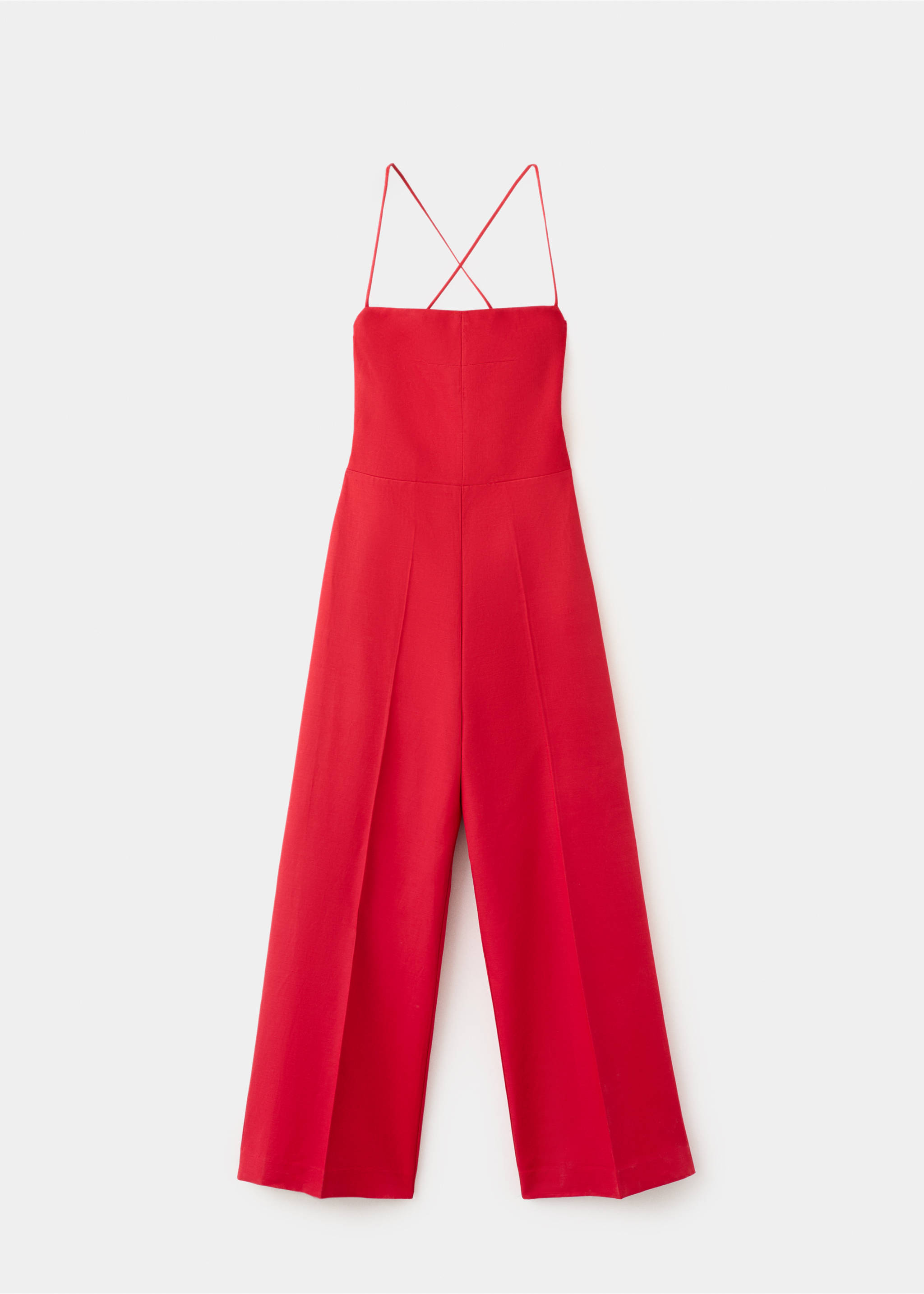Cross-back linen playsuit - Article without model, Red. Ref: 37032527-00.