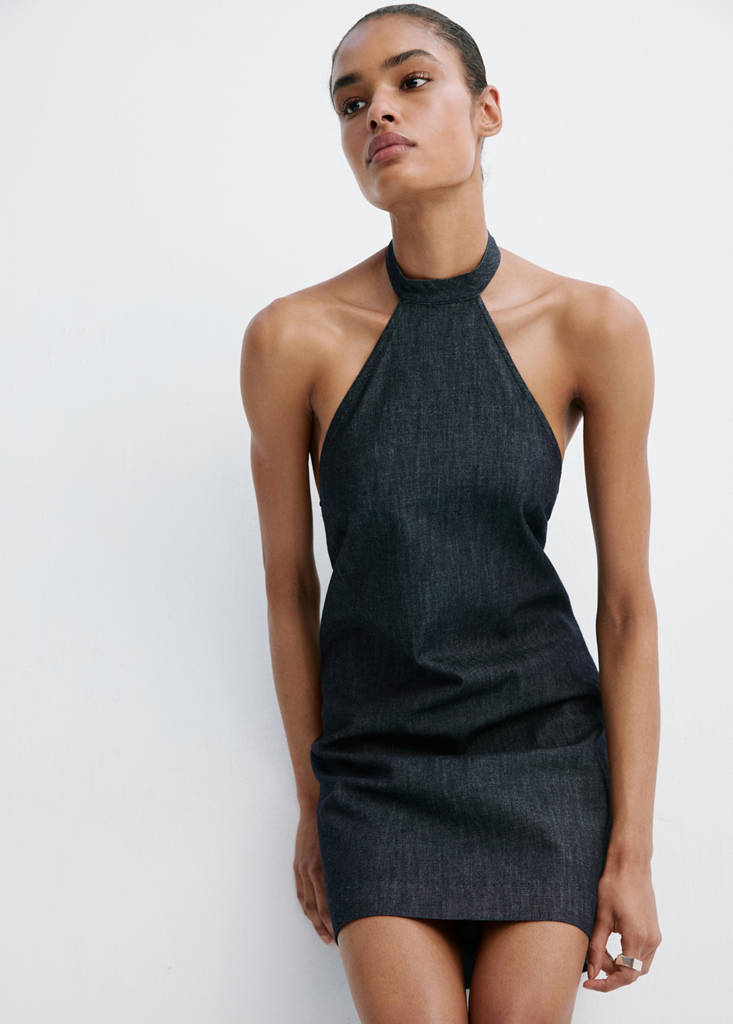 Halter denim dress — Open Blue