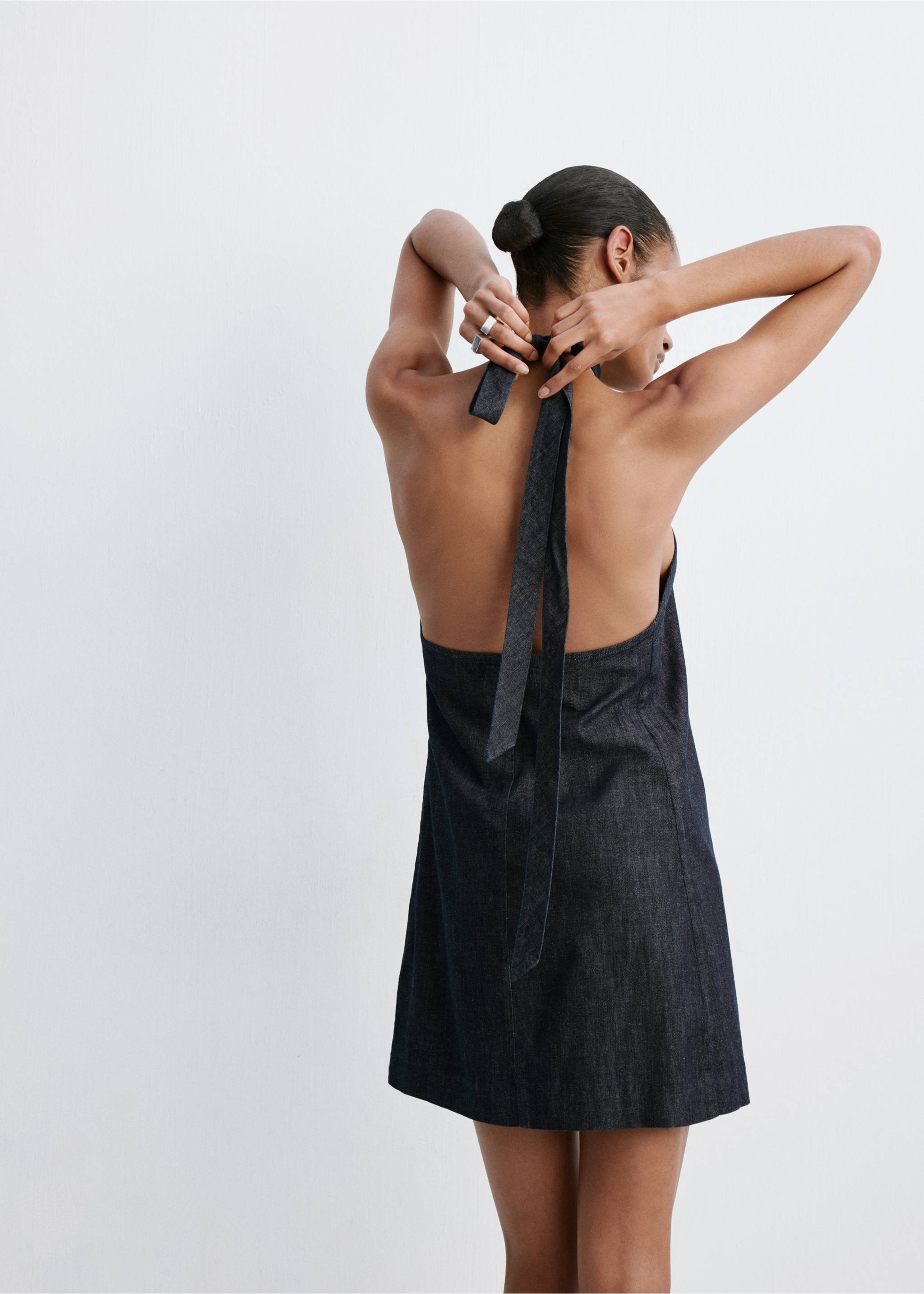 Halter denim dress - Reverse of the article, Open Blue. Ref: 37032528-01.