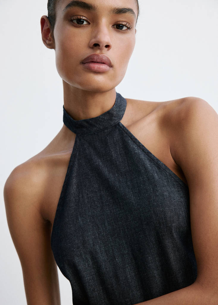 Halter denim dress — Open Blue