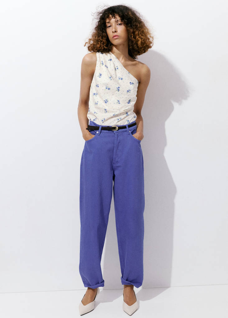 Floral asymmetrical top — White