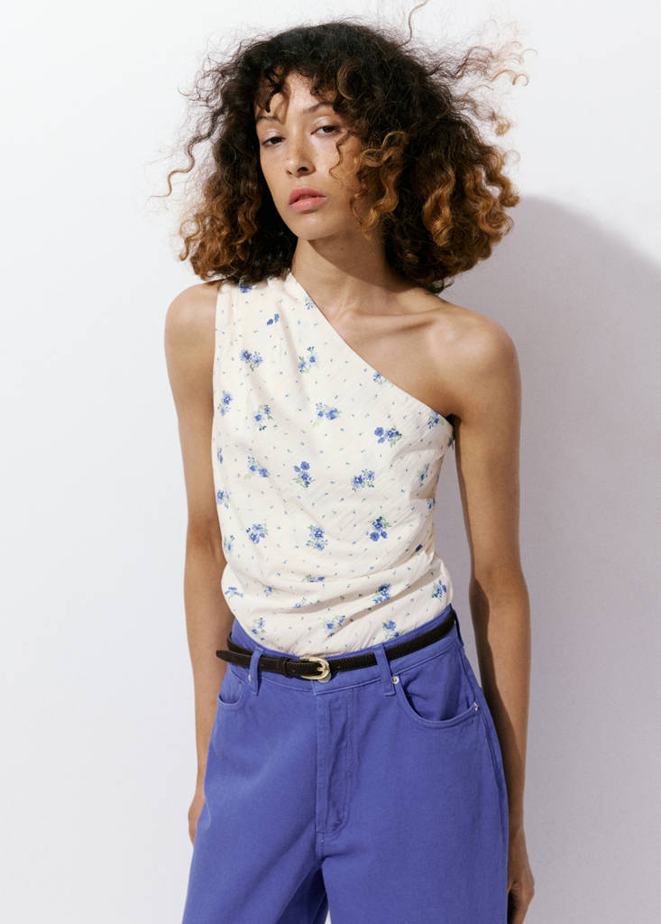 Floral asymmetrical top — White
