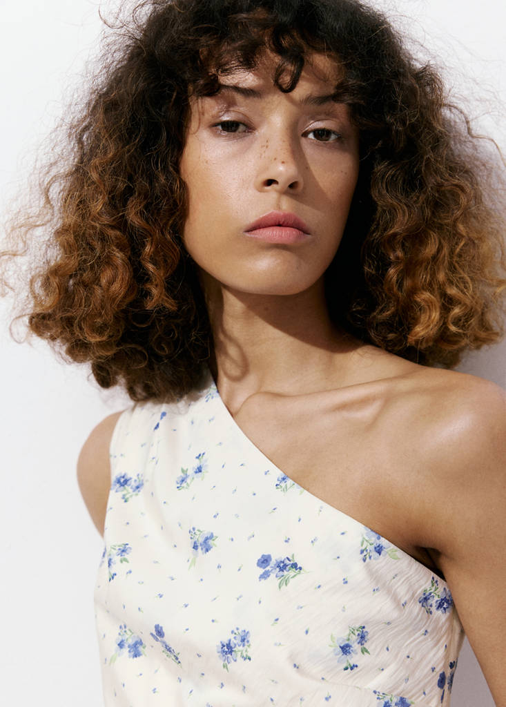 Floral asymmetrical top — White