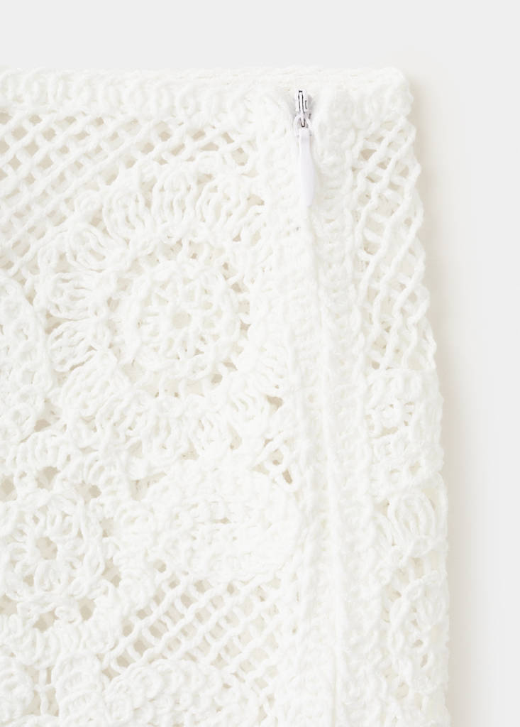 Floral crochet skirt — White