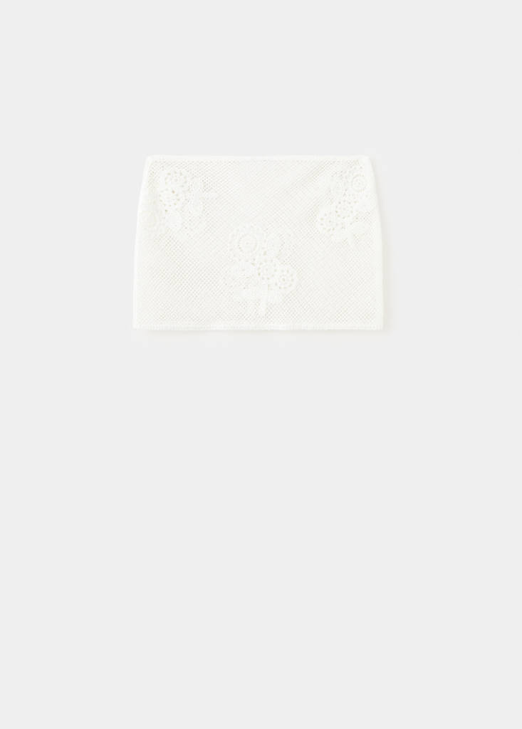 Floral crochet skirt — White