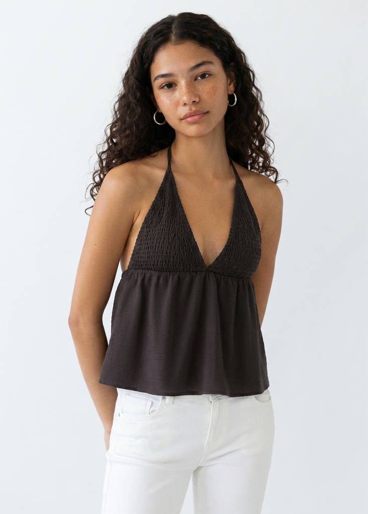 Ruched halter top — Brown