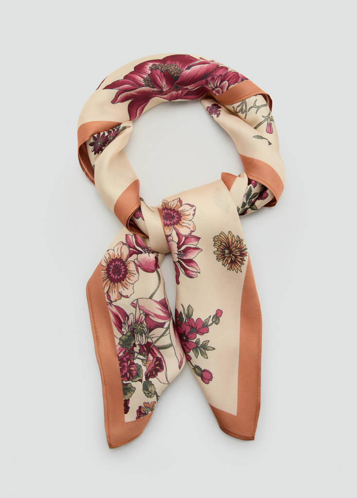 Floral print scarf — Ecru