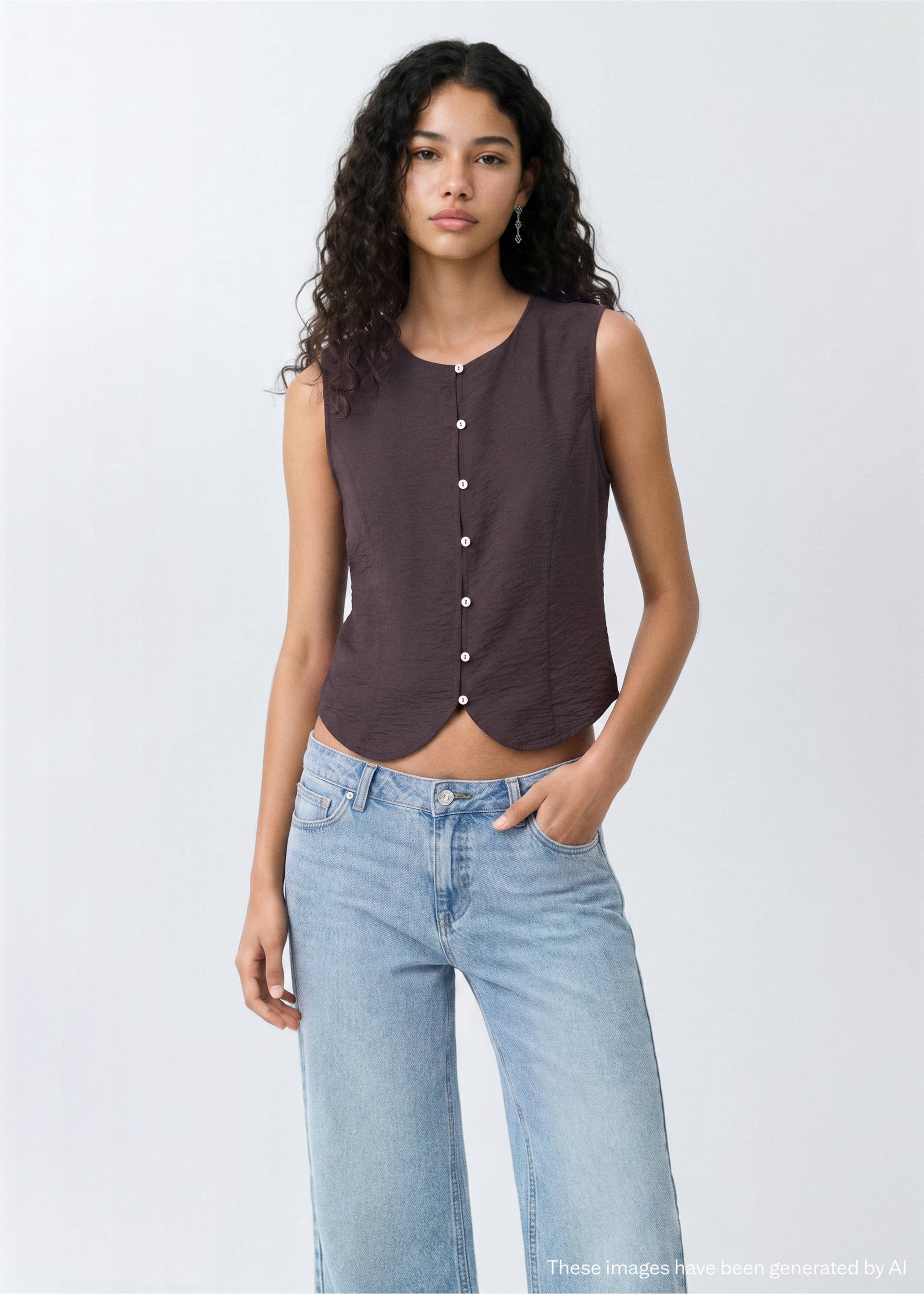 Recht gilet - Middenvlak, Bruin. Ref: 37032541-00.