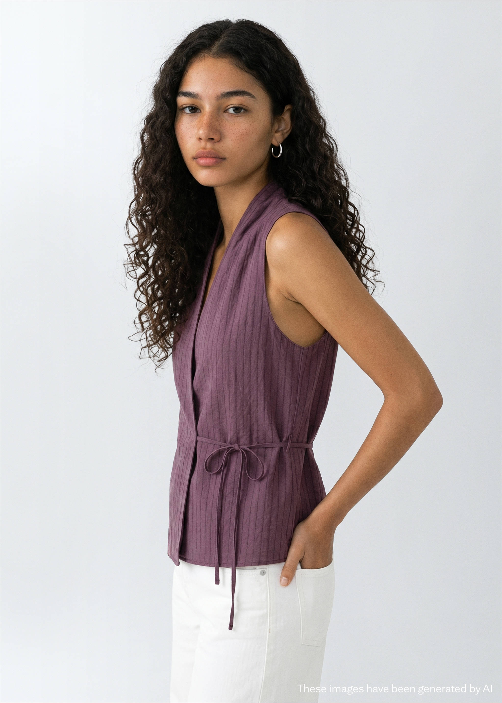 Cross-over V-neck top - Details of the article 1, Purple. Ref: 37032542-00.