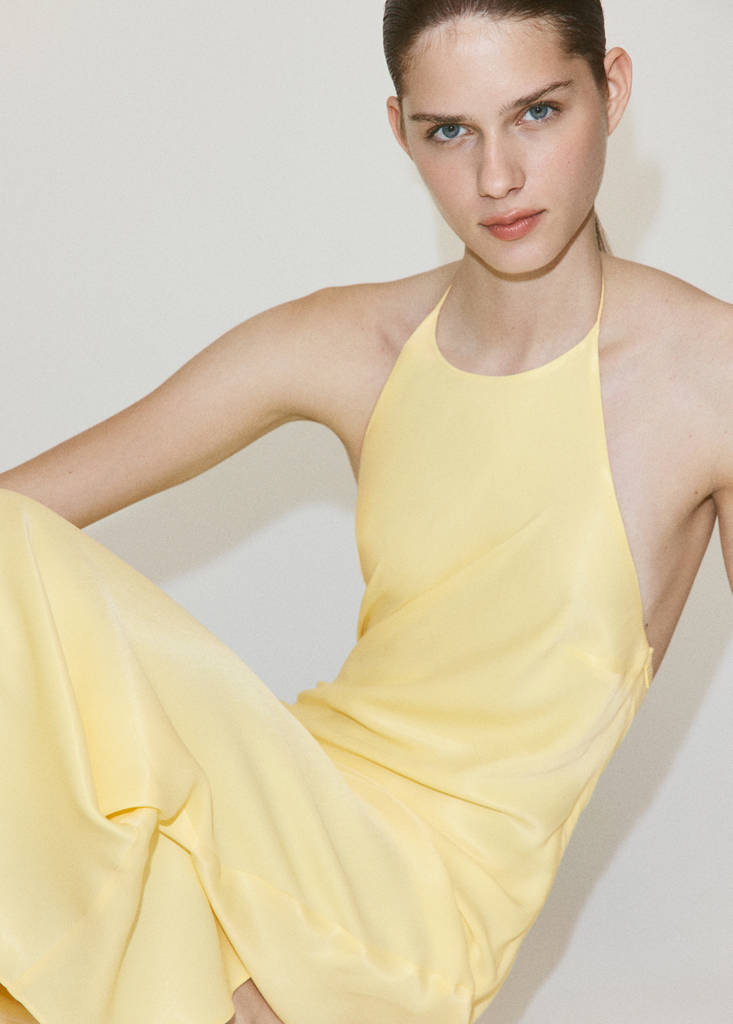 Halter-neck open-back dress — Yellow