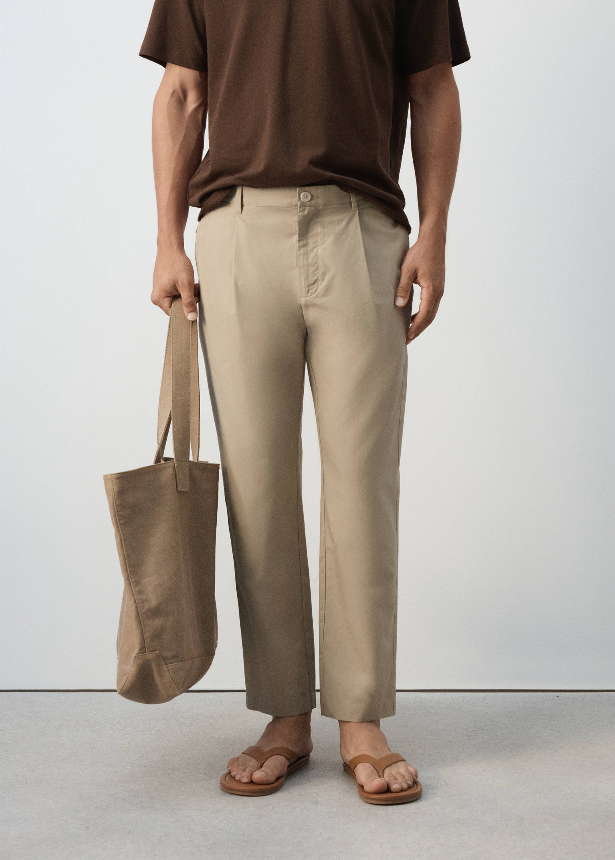 Cotton blend straight-fit trousers - Medium plane