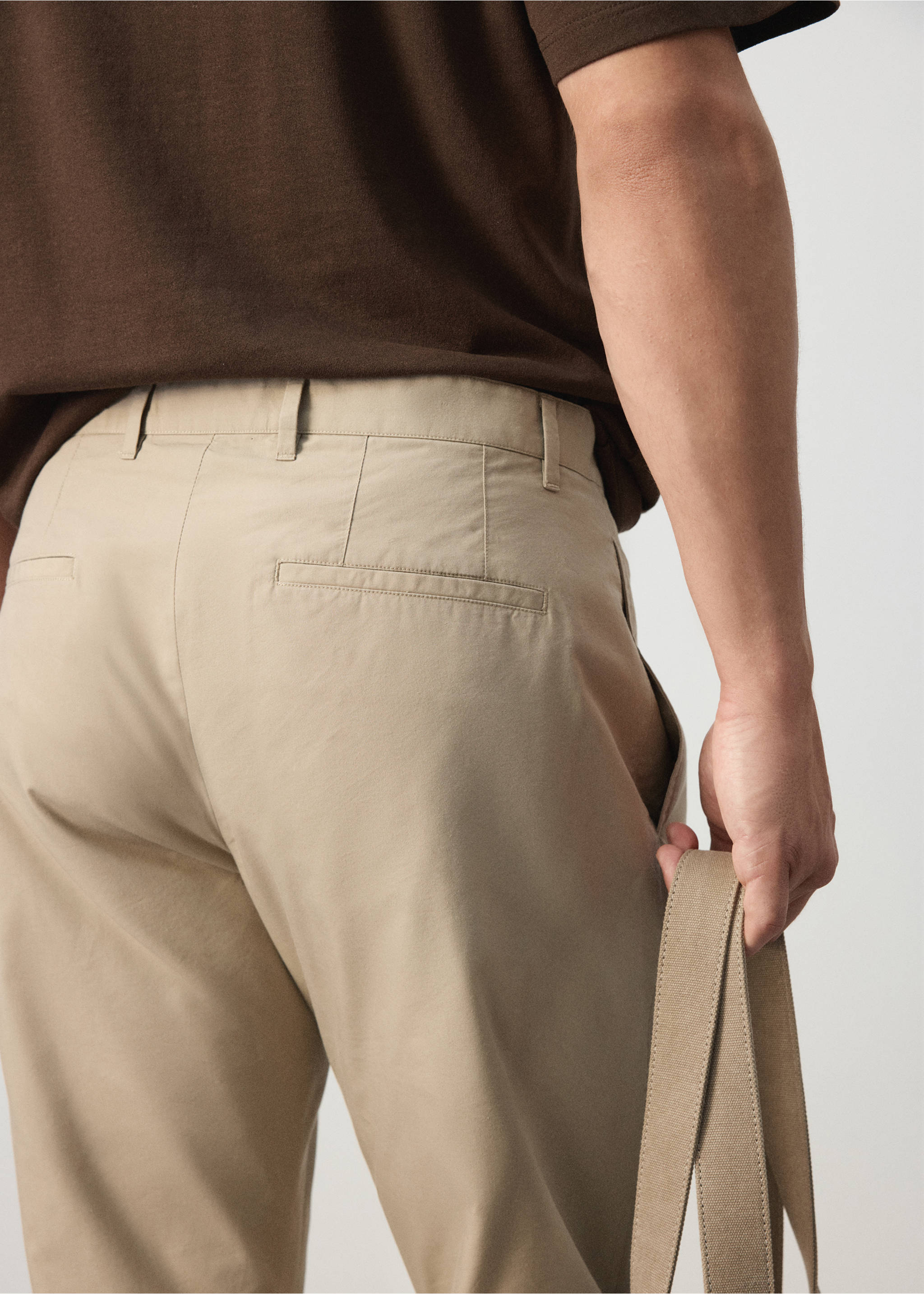 Cotton blend straight-fit trousers - Details of the article 3, Beige. Ref: 37032890-00.