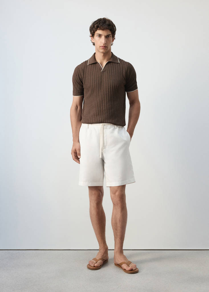 Relaxed fit cotton-linen blend Bermuda shorts — Off White