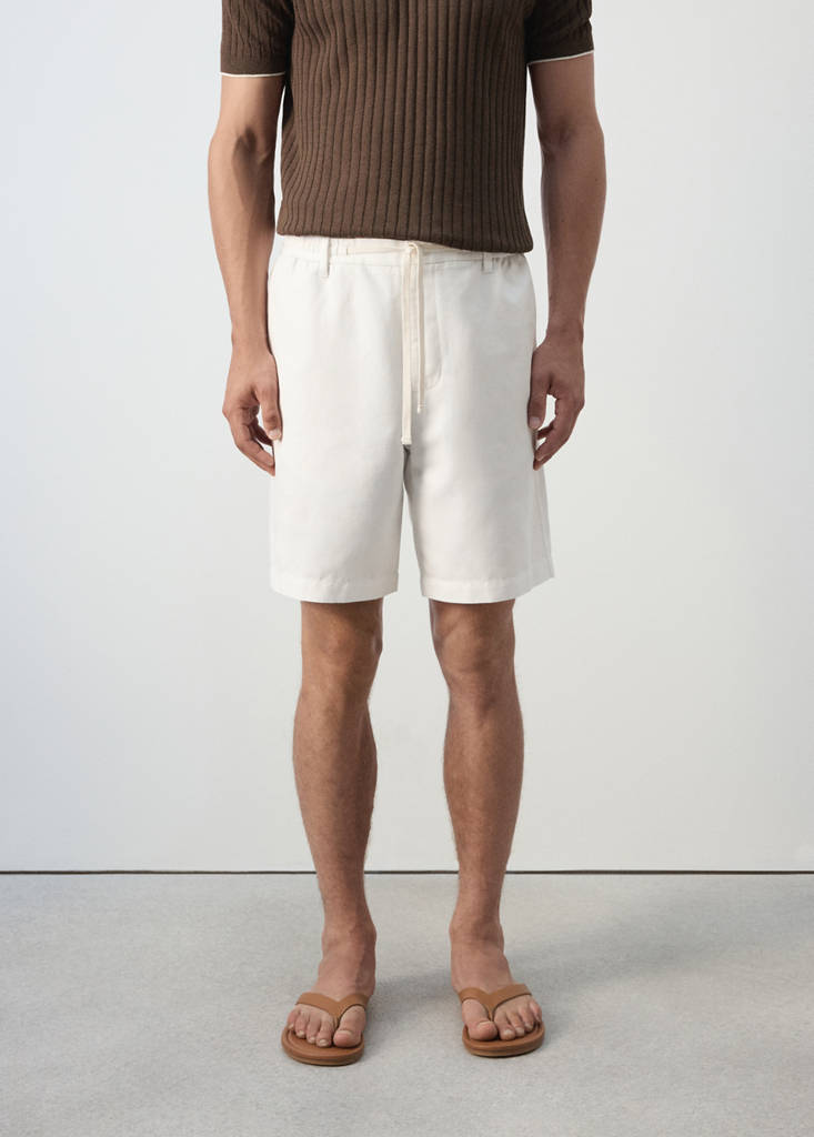 Relaxed fit cotton-linen blend Bermuda shorts — Off White