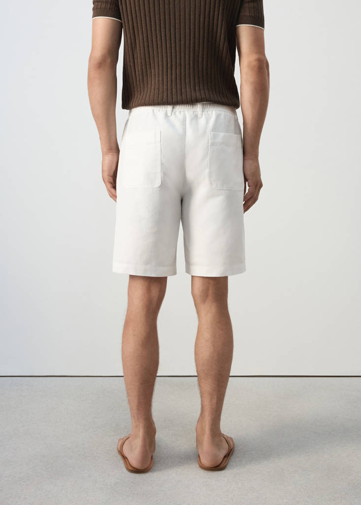 Relaxed fit cotton-linen blend Bermuda shorts — Off White