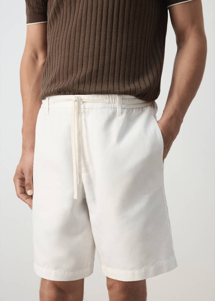 Relaxed fit cotton-linen blend Bermuda shorts — Off White