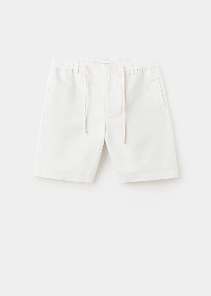 Relaxed fit cotton-linen blend Bermuda shorts — Off White