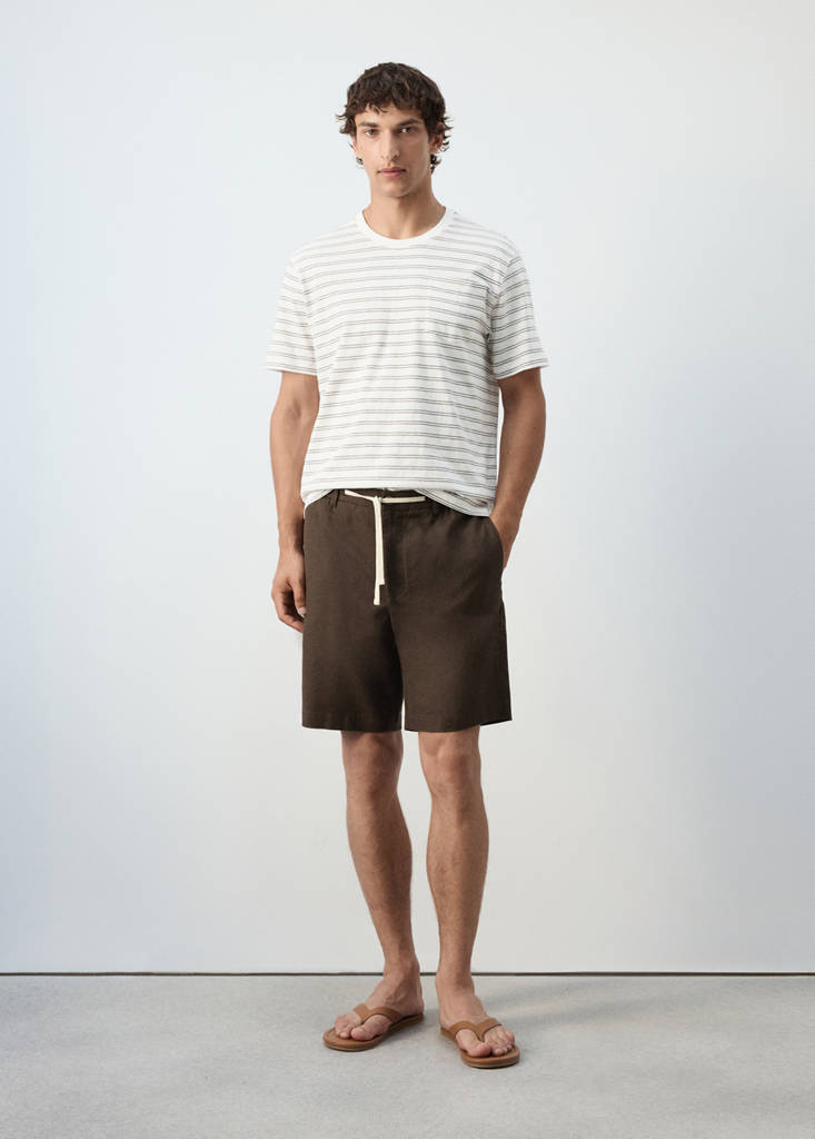 Relaxed fit cotton-linen blend Bermuda shorts — Brown