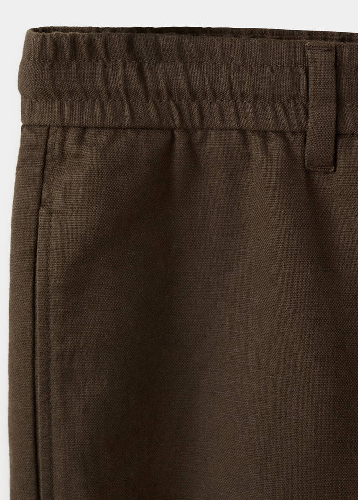 Relaxed fit cotton-linen blend Bermuda shorts — Brown