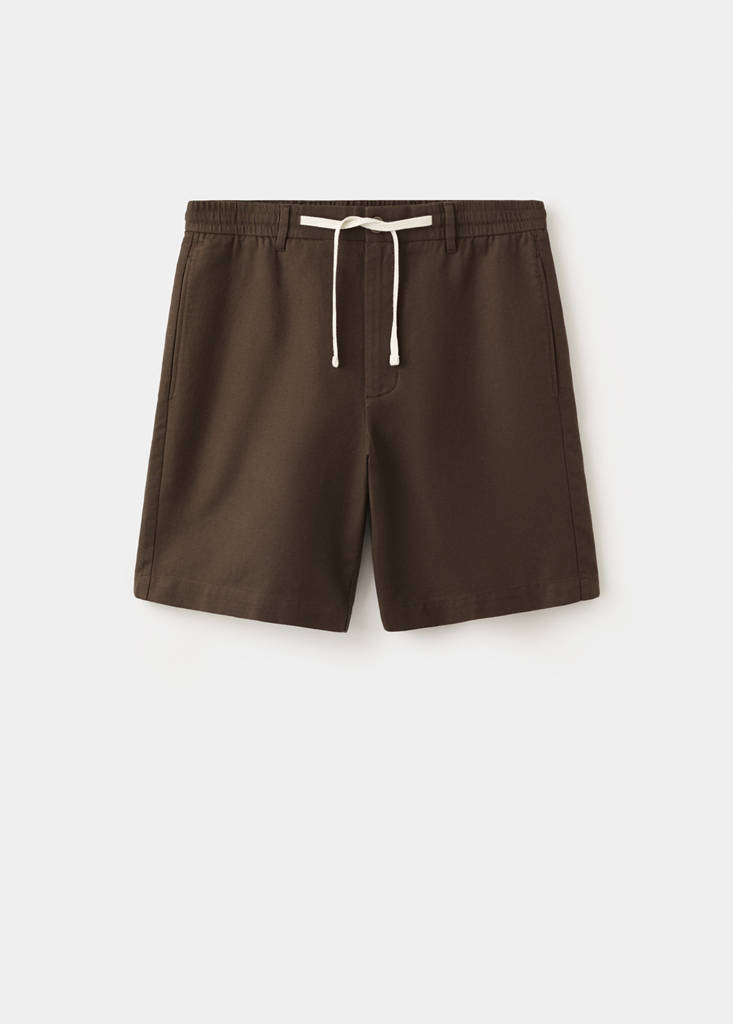 Relaxed fit cotton-linen blend Bermuda shorts — Brown
