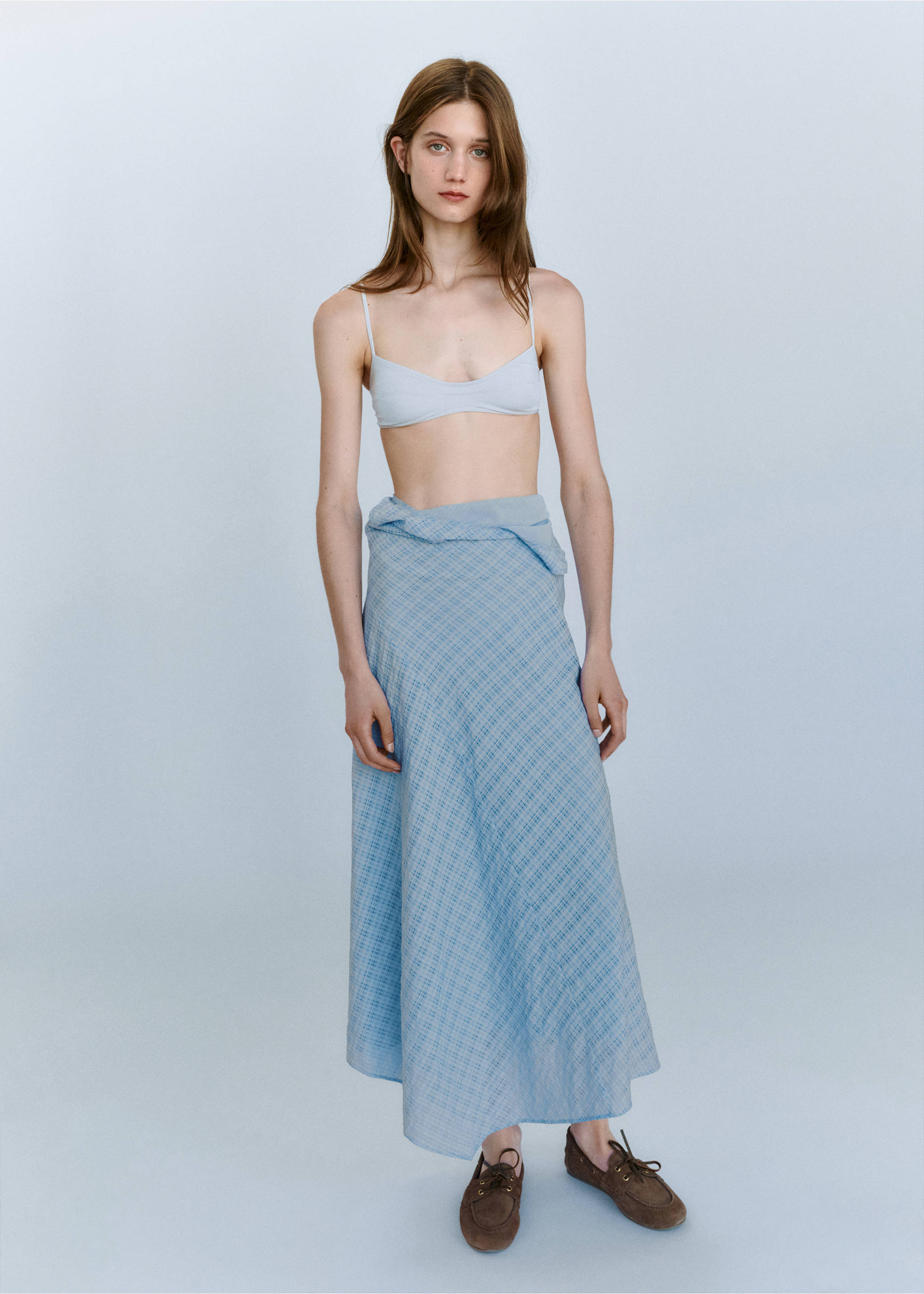 Check asymmetrical dress - Details of the article 2, Sky Blue. Ref: 37032892-00.