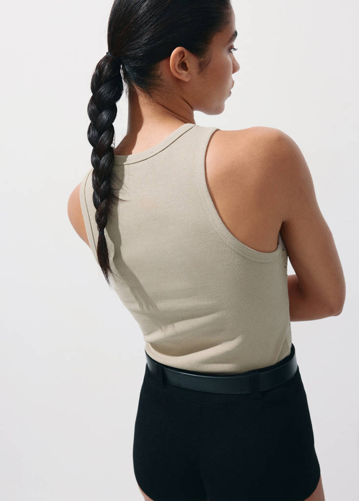 Wide strap glitter top — Medium Brown