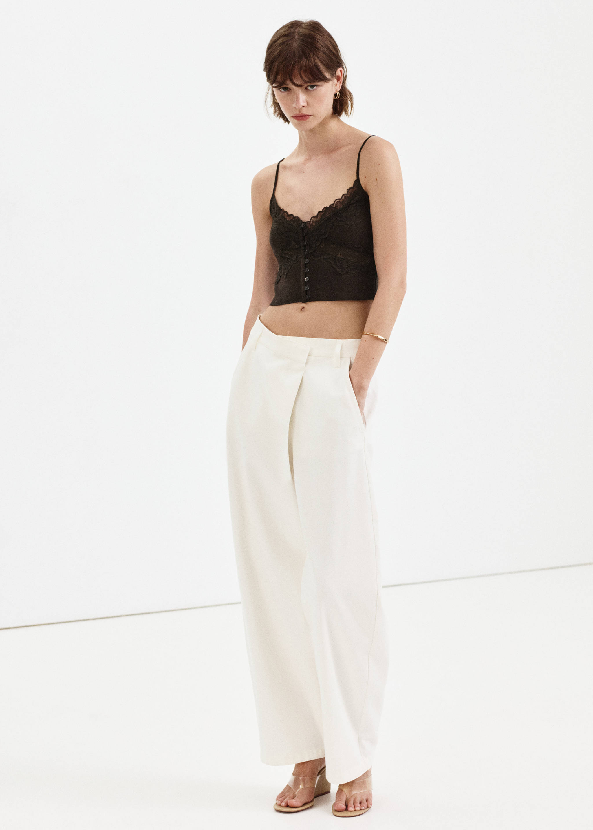 Fine-knit crop top with straps - Overzichtstekening