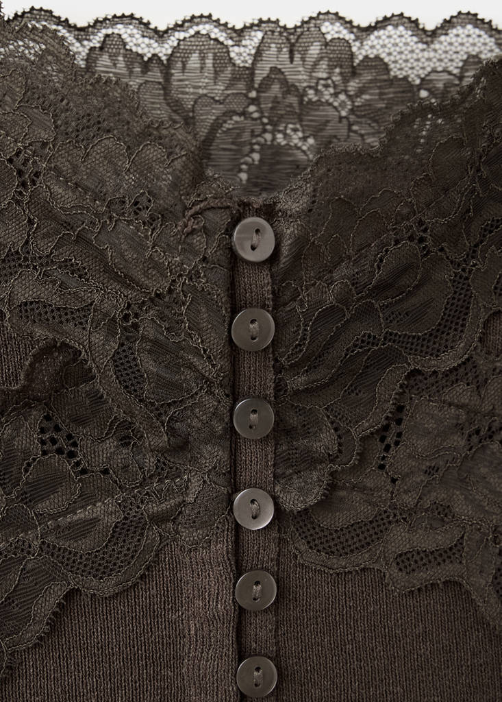 Fine knit lace crop top — Chocolate