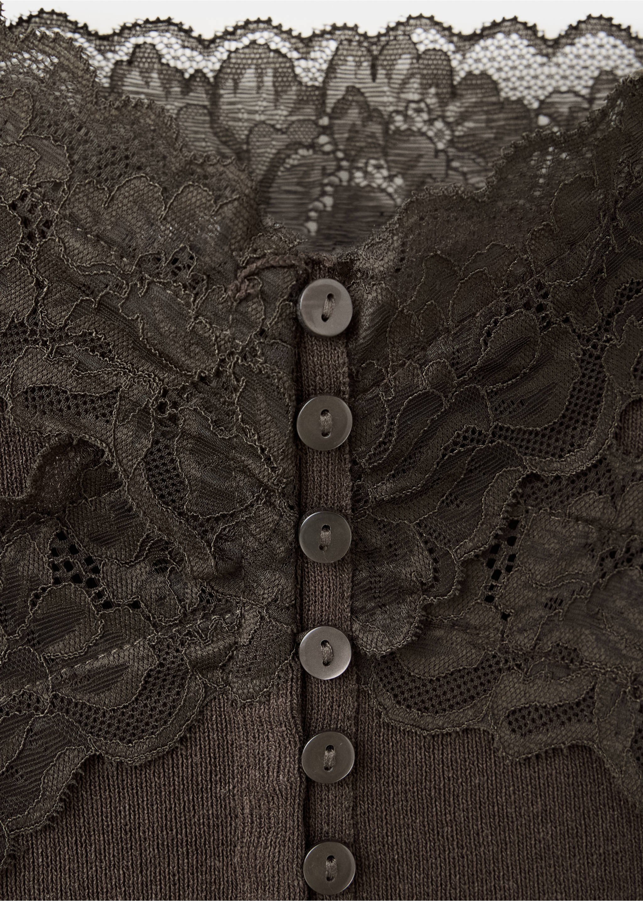 Fine-knit crop top with straps - Detail van het artikel 8, Chocoladebruin. Ref: 37032896-00.