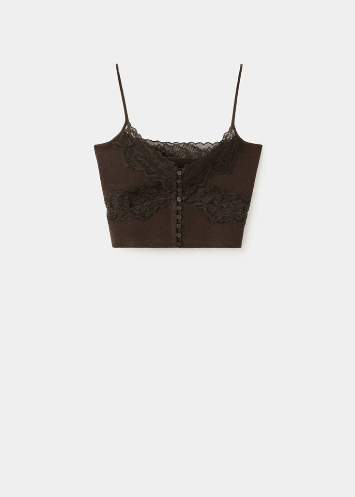 Fine knit lace crop top — Chocolate