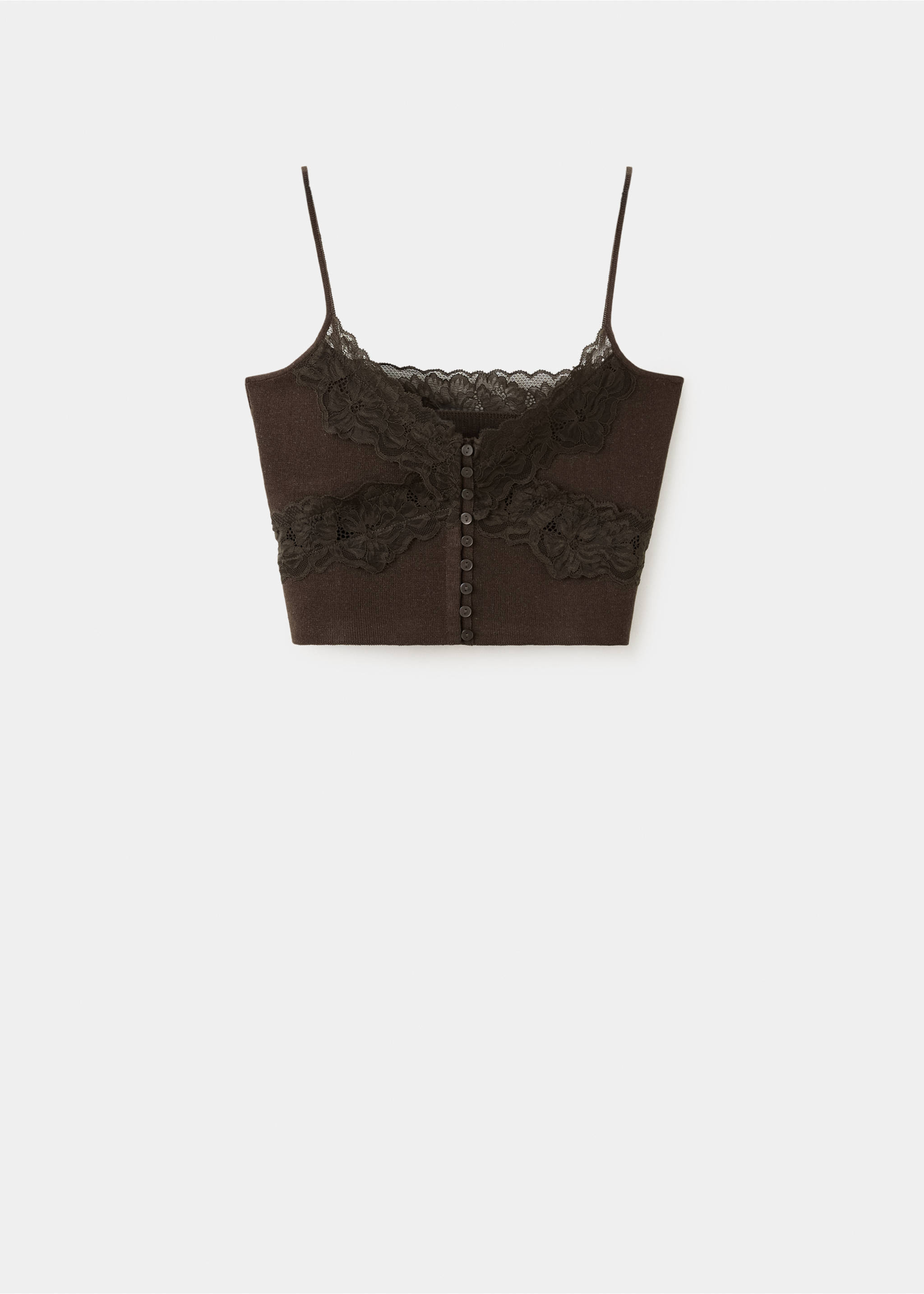 Fine-knit crop top with straps - Artikel zonder model, Chocoladebruin. Ref: 37032896-00.