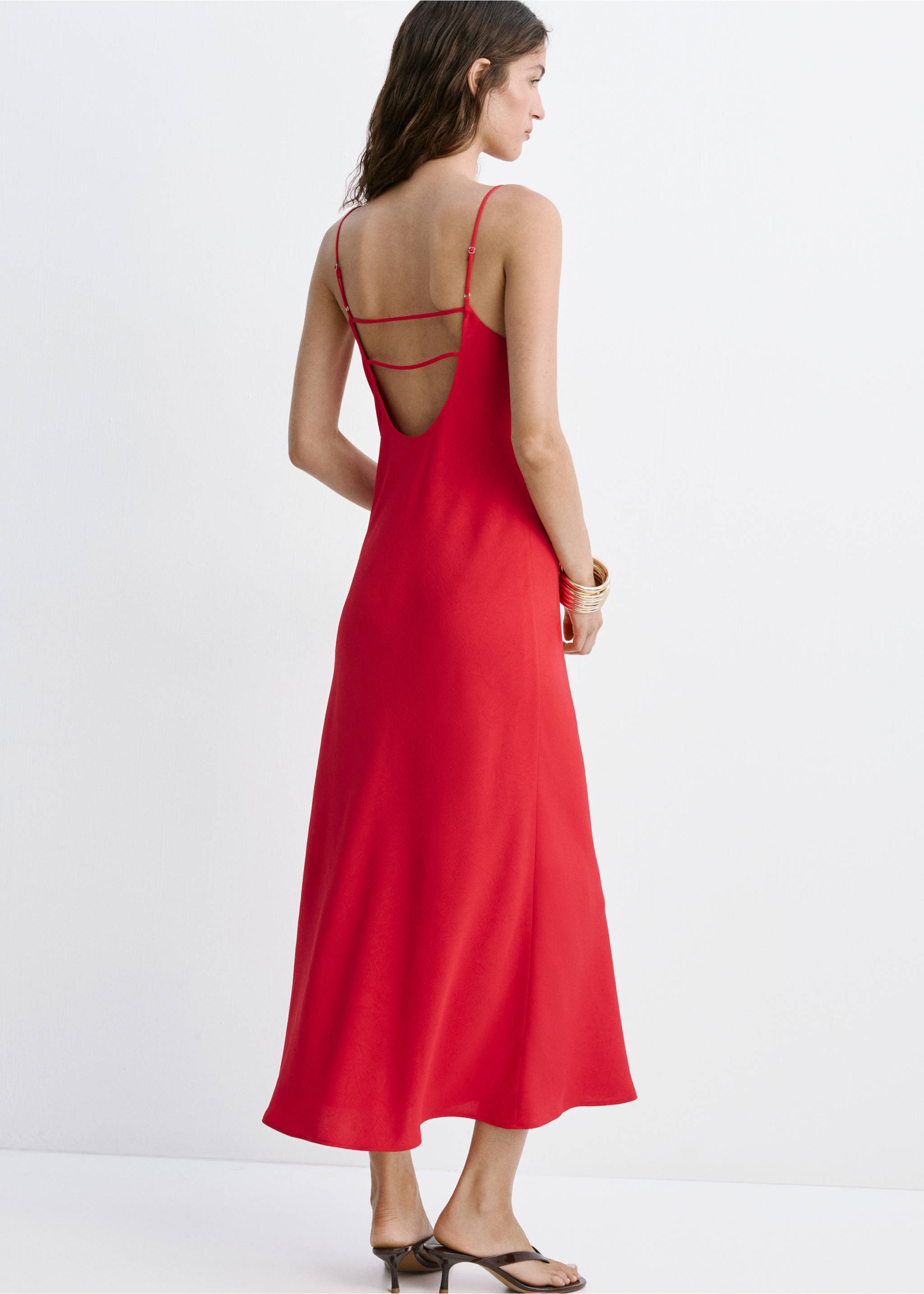 Draped neckline dress with back detail - Reverse of the article, Red. Ref: 37032898-00.