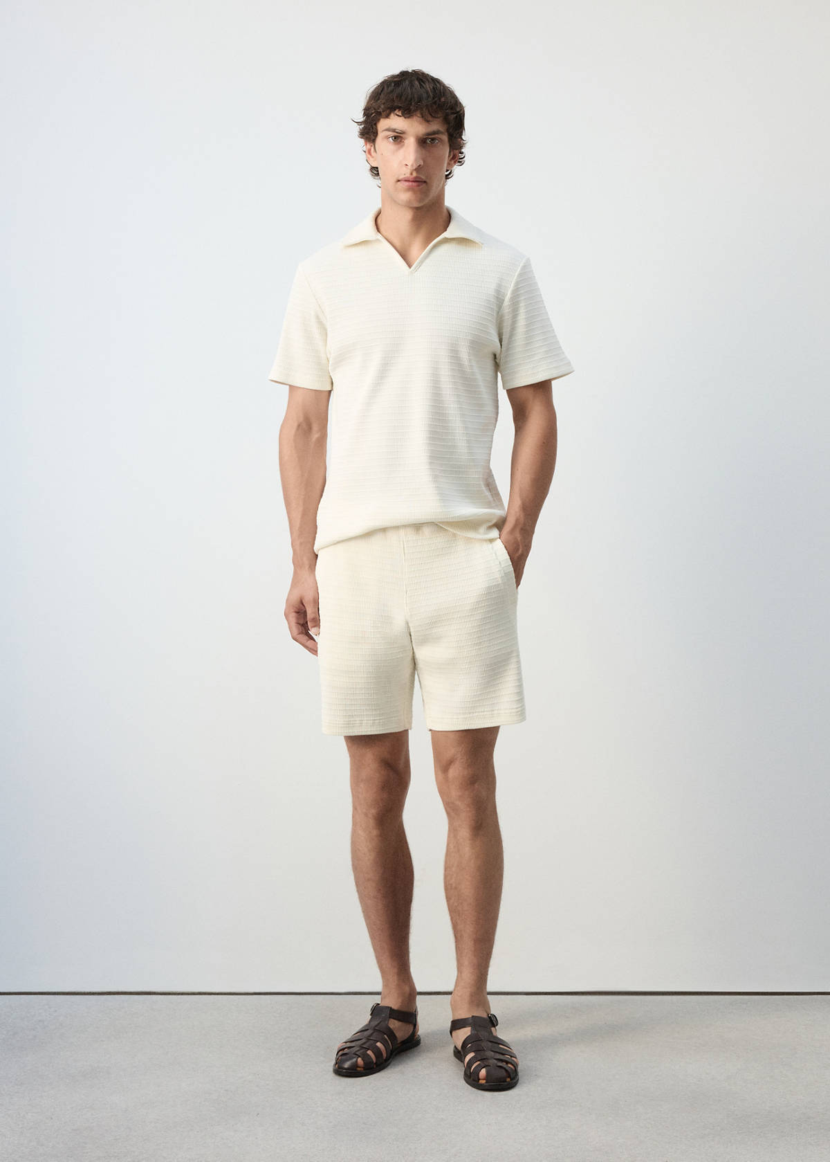 100% cotton texture polo shirt — Off White