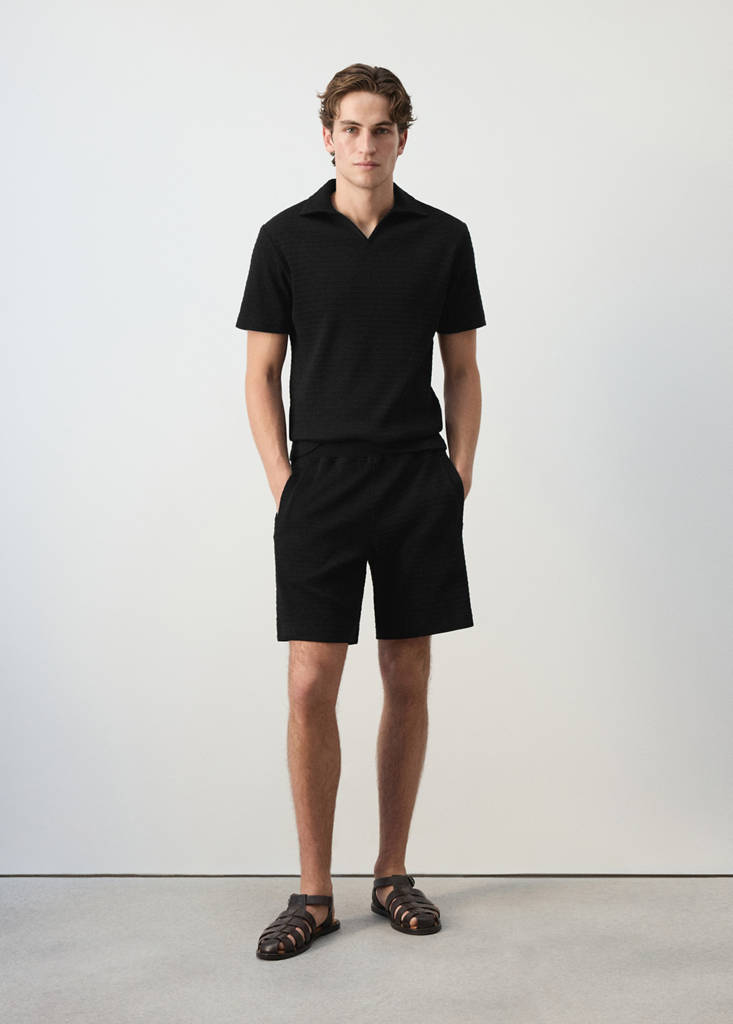Koszulka polo 100% bawełna z fakturą czarny - Mężczyzna - M - MANGO MAN